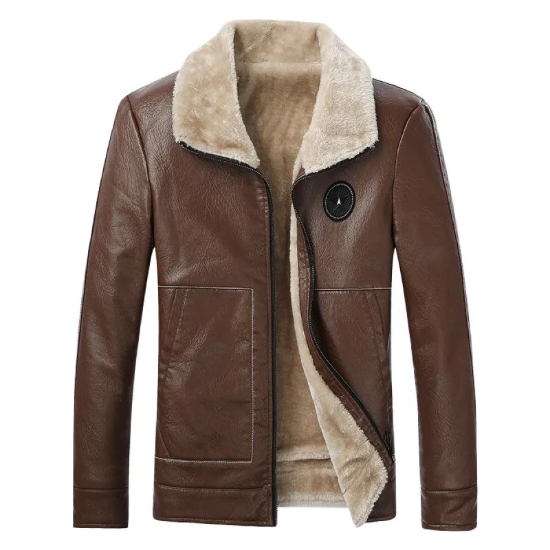 Men's Classic Lapel Lambswool Composite Leather Jacket 82392592F sold by Manly