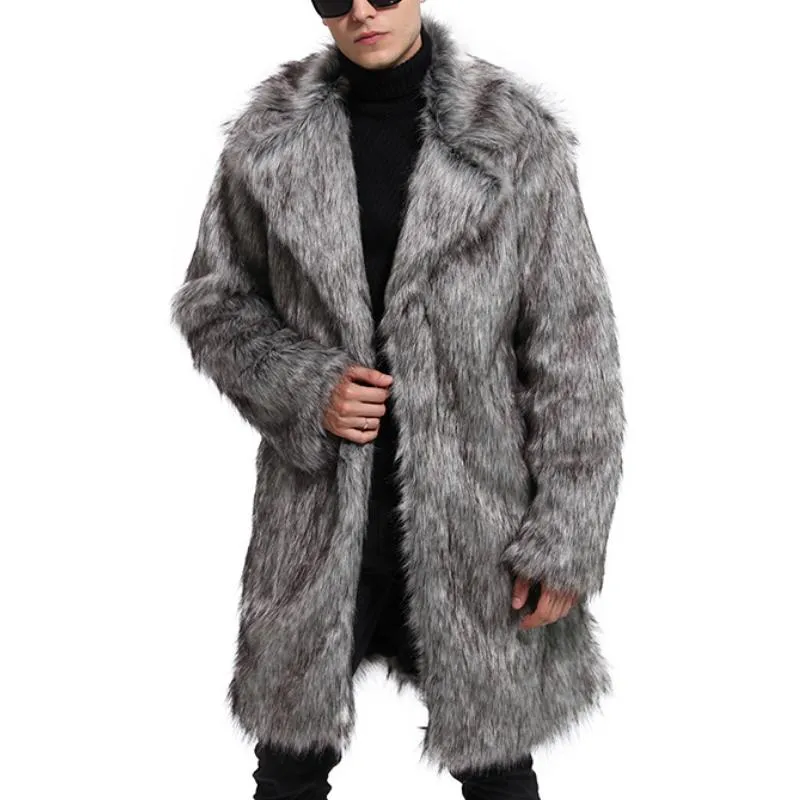 Men's Classic Mid-length Faux Fur Coat with Tailored Collar 85200821F sold by Manly