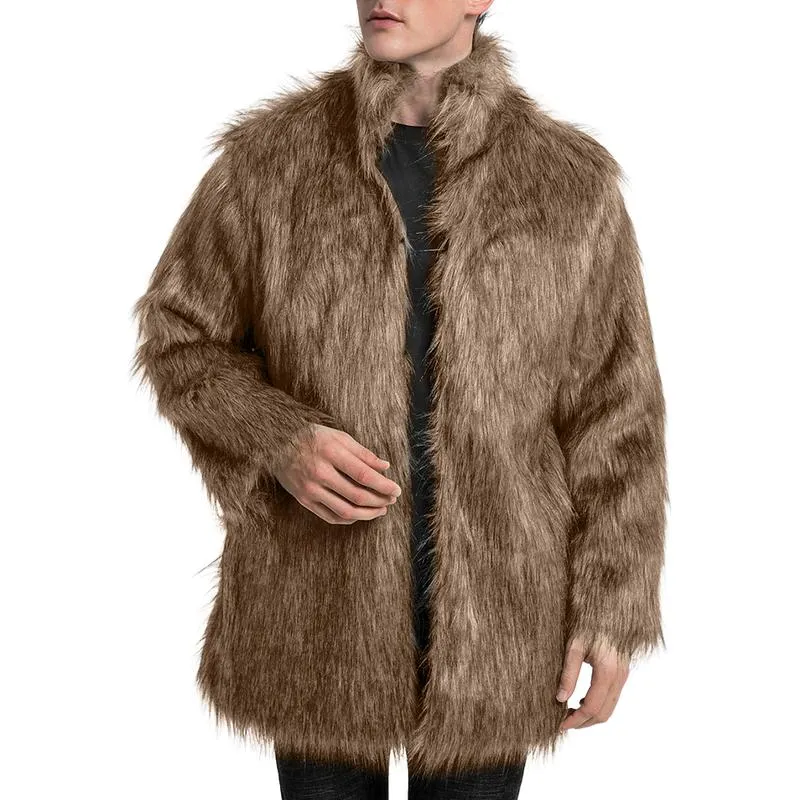 Men's Classic Stand Collar Faux Fur Coat 59589385F sold by Manly product image thumbnail 3
