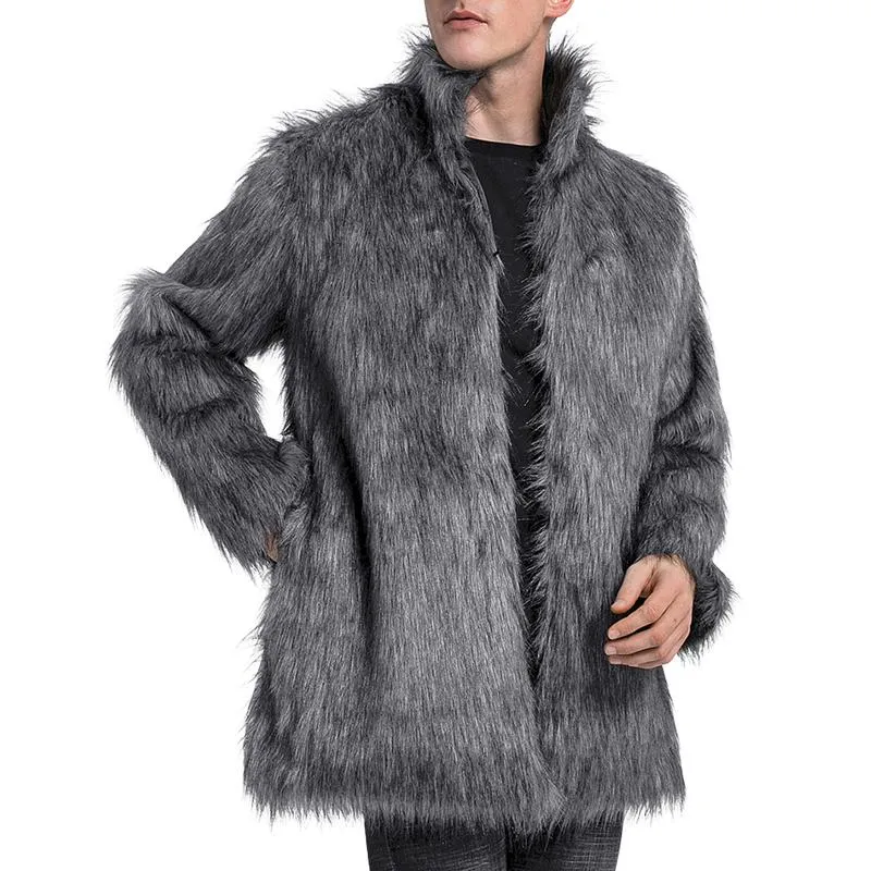 Men's Classic Stand Collar Faux Fur Coat 59589385F sold by Manly product image thumbnail 2