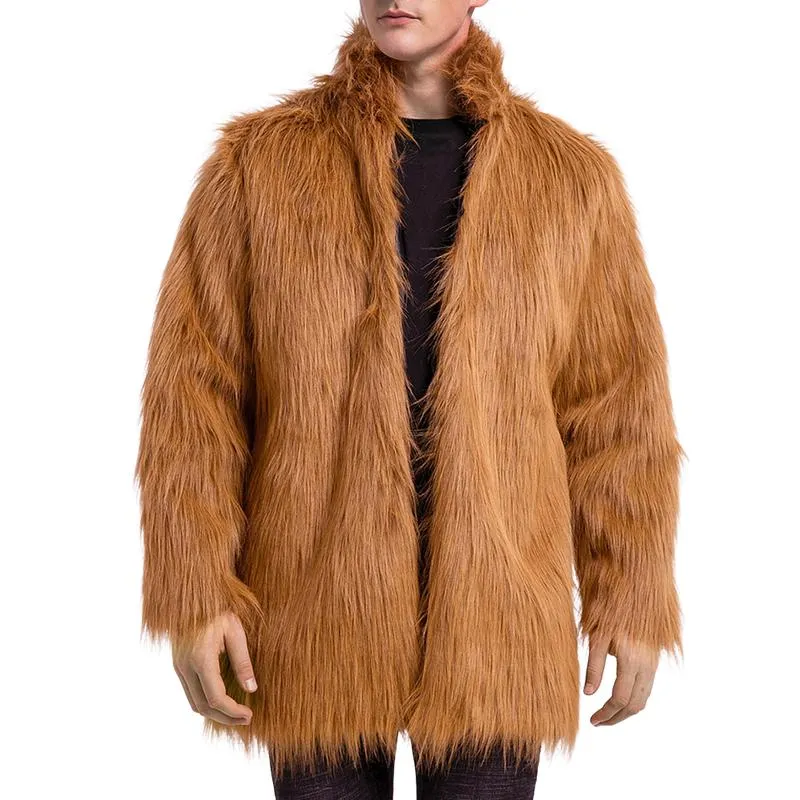 Men's Classic Stand Collar Faux Fur Coat 59589385F sold by Manly product image thumbnail 5