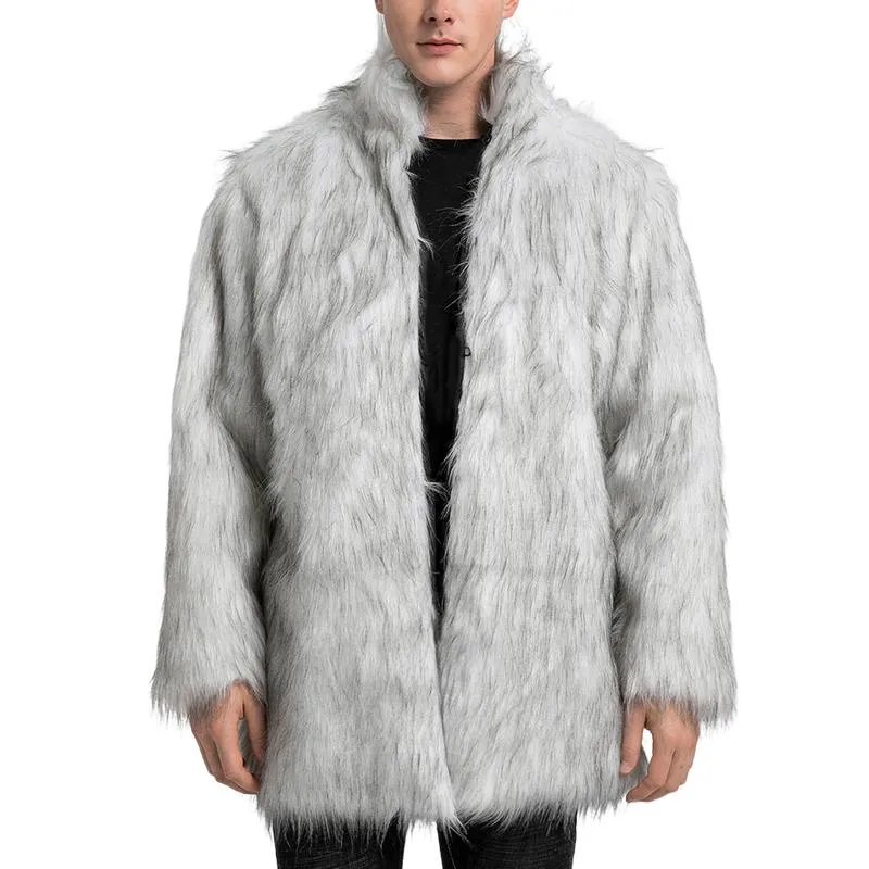 Men's Classic Stand Collar Faux Fur Coat 59589385F sold by Manly product image thumbnail 4