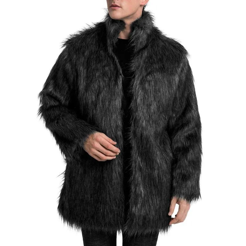 Men's Classic Stand Collar Faux Fur Coat 59589385F sold by Manly