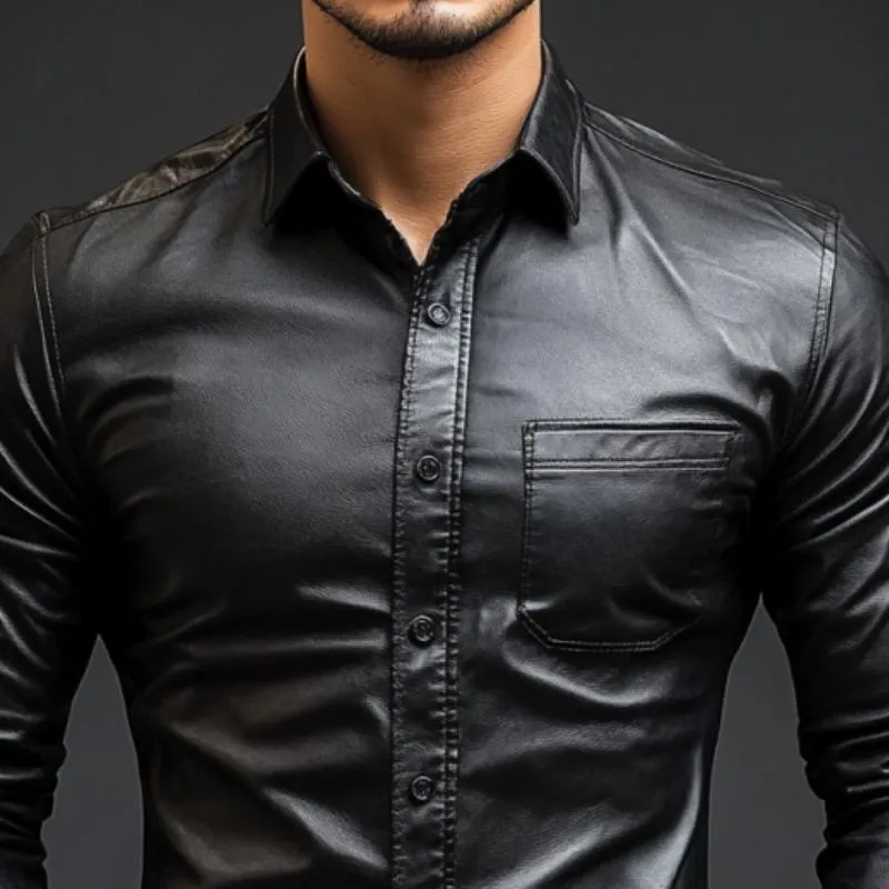 Men's Classic Casual Slim Fit Leather Long Sleeve Shirt 79897850K sold by Manly product image thumbnail 3