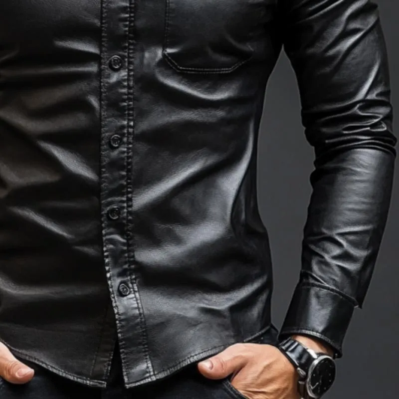 Men's Classic Casual Slim Fit Leather Long Sleeve Shirt 79897850K sold by Manly product image thumbnail 4