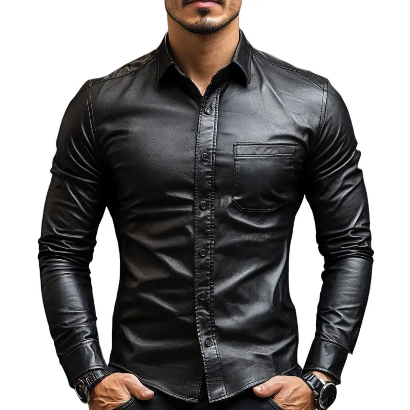 Men's Classic Casual Slim Fit Leather Long Sleeve Shirt 79897850K sold by Manly