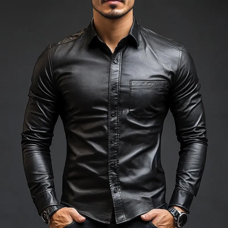Men's Classic Casual Slim Fit Leather Long Sleeve Shirt 79897850K sold by Manly product image thumbnail 2