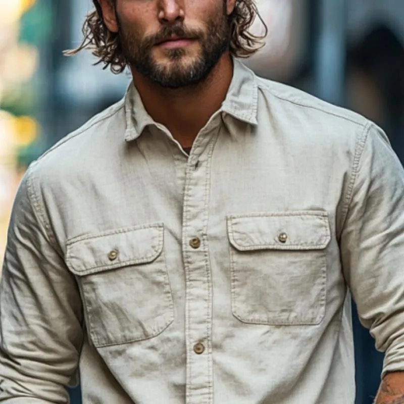 Men's Classic Casual Multi-Pocket Cotton and Linen Long Sleeve Shirt 33871318K sold by Manly product image thumbnail 3