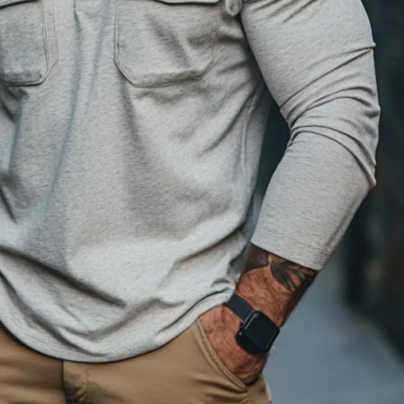 Men's Classic Casual Slim Fit Multi-Pocket Long Sleeve POLO Shirt 38398890K sold by Manly product image thumbnail 4