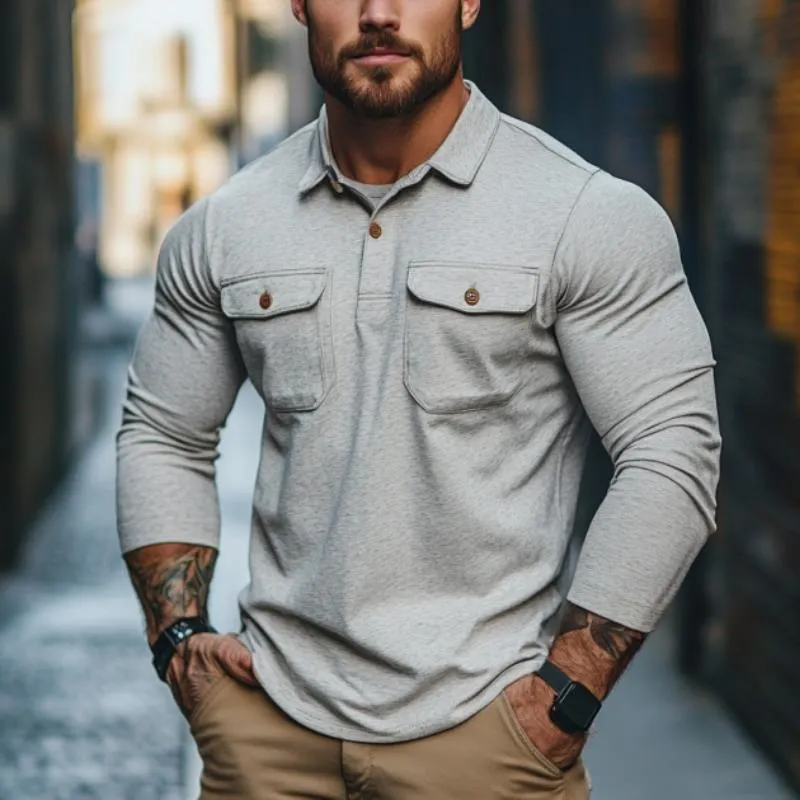 Men's Classic Casual Slim Fit Multi-Pocket Long Sleeve POLO Shirt 38398890K sold by Manly product image thumbnail 2