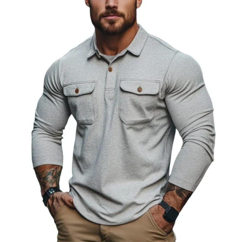 Men's Classic Casual Slim Fit Multi-Pocket Long Sleeve POLO Shirt 38398890K sold by Manly