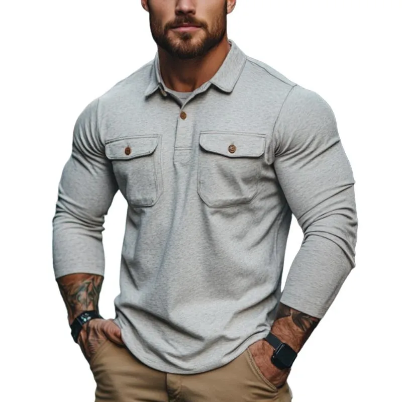 Men's Classic Casual Slim Fit Multi-Pocket Long Sleeve POLO Shirt 38398890K sold by Manly