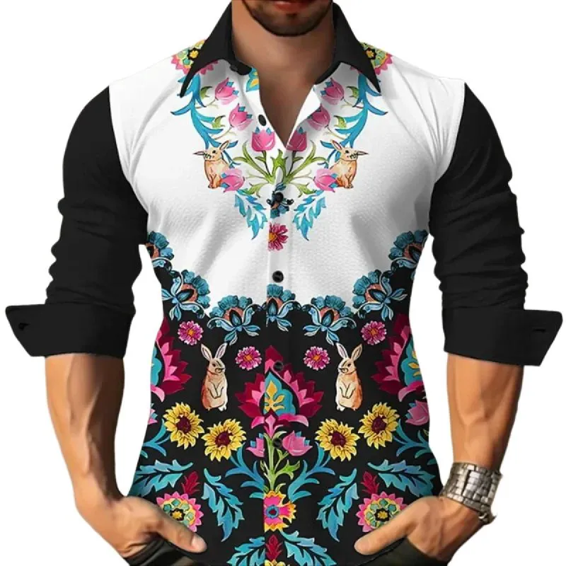 Men's Floral Print Long Sleeve Lapel Shirt 73011023X sold by Manly