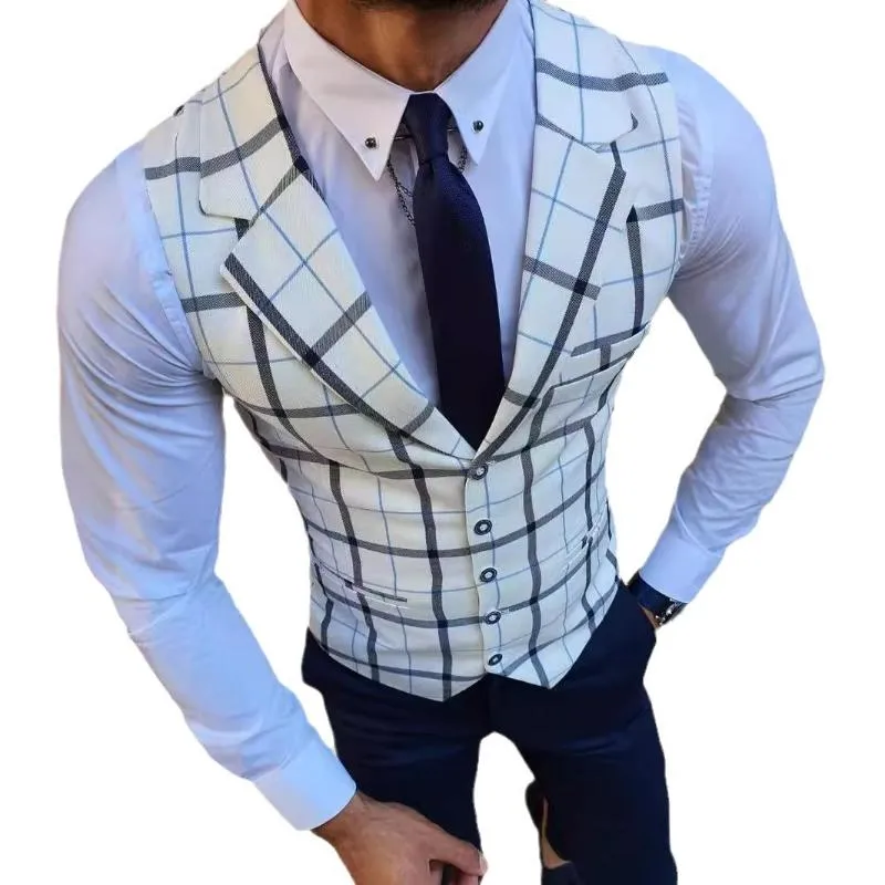 Men's Casual Retro Check Print Blazer Vest 97658895TO sold by Manly