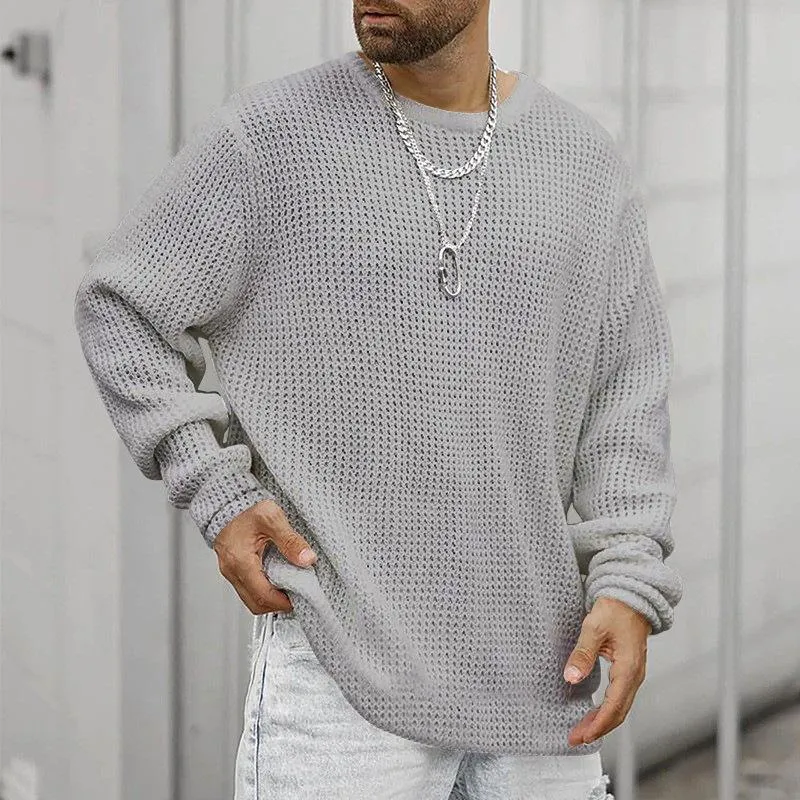Men's Casual Solid Color Waffle Pullover Long Sleeve Sweatshirt 80804944TO sold by Manly product image thumbnail 4