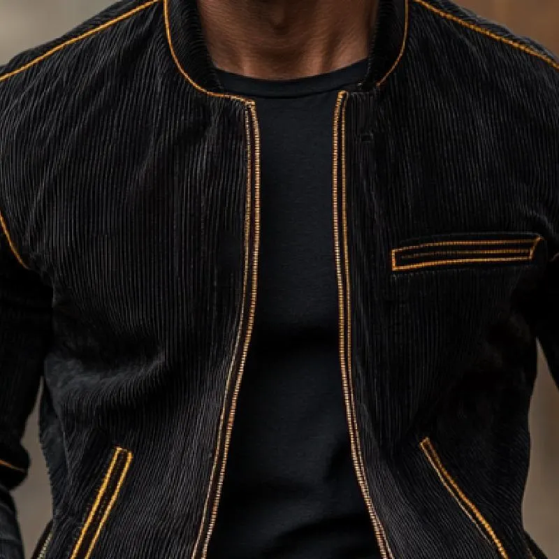 Men's Casual Contrasting Decorative Line Corduroy Baseball Jacket 15701874Y sold by Manly product image thumbnail 2