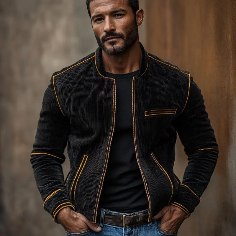 Men's Casual Contrasting Decorative Line Corduroy Baseball Jacket 15701874Y sold by Manly product image thumbnail 3