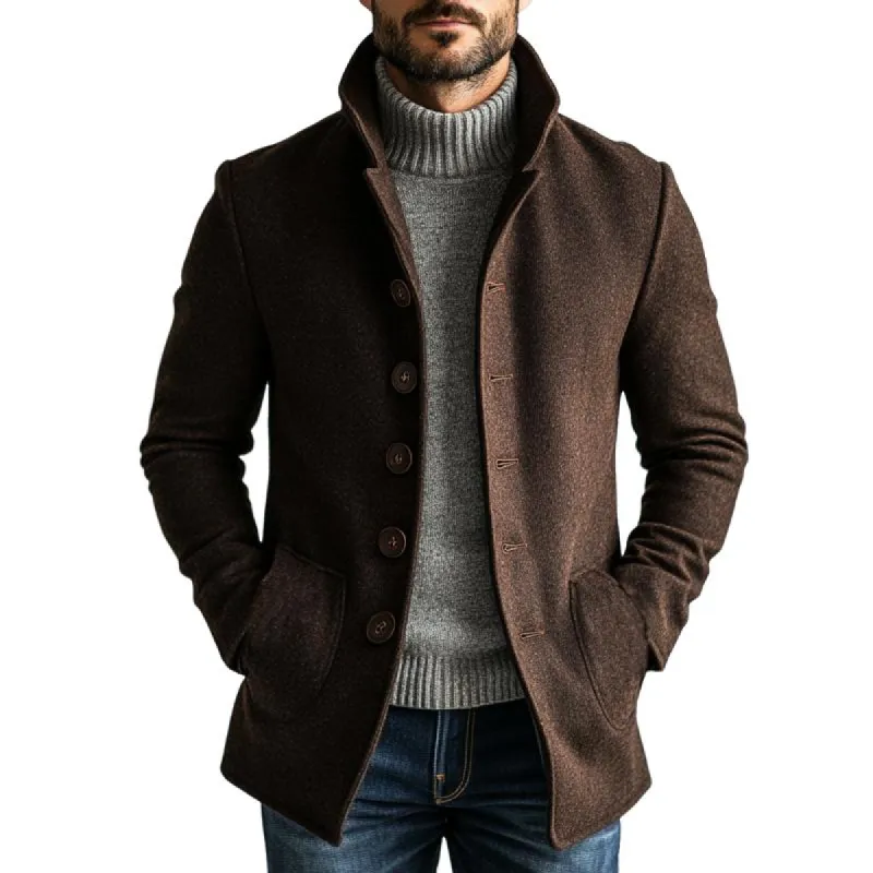 Men's Retro Solid Woolen Single-Breasted Mid-Length Coat 41119562Y sold by Manly