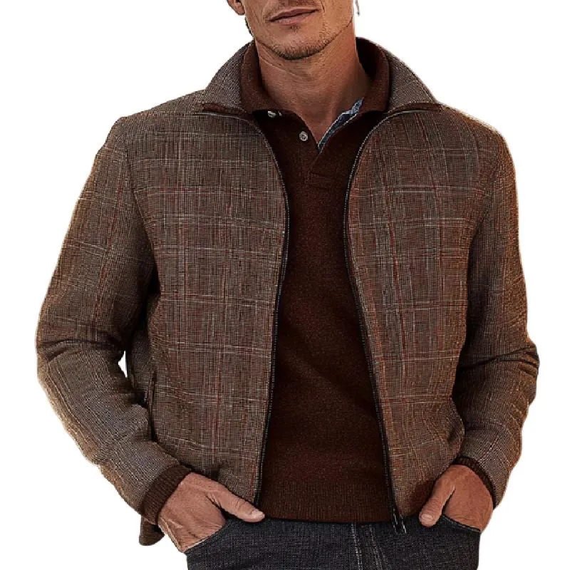 Men's Casual Stand Collar Zipper Woolen Jacket 40282511F sold by Manly
