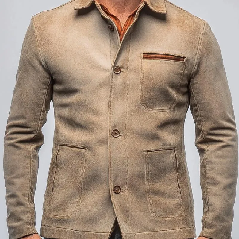 Men's Vintage Lapel Leather Jacket 27014583F sold by Manly product image thumbnail 3
