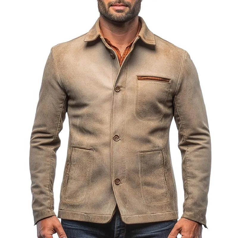 Men's Vintage Lapel Leather Jacket 27014583F sold by Manly