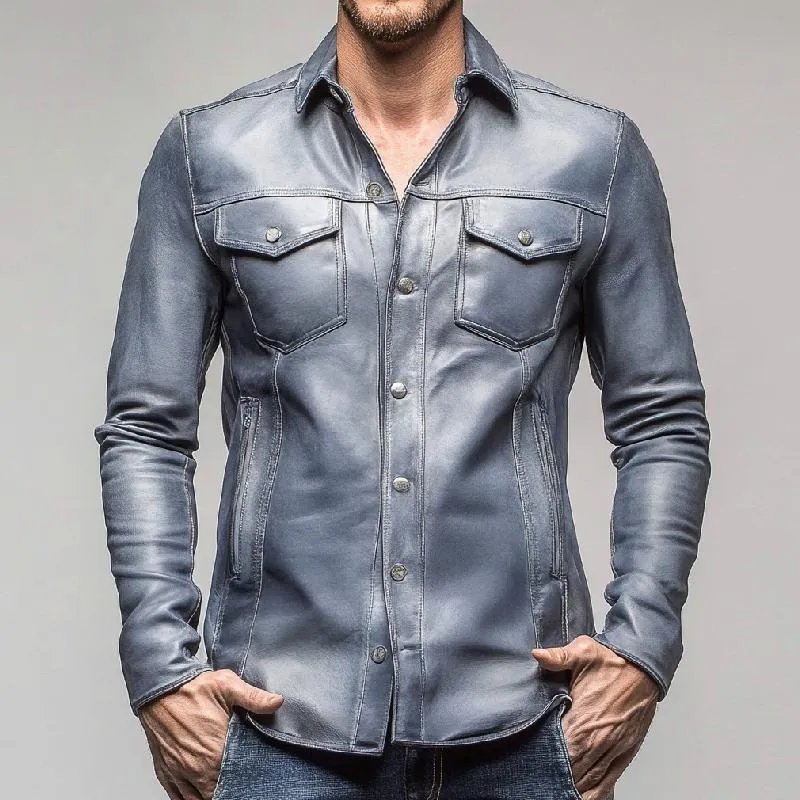 Men's Classic Lapel Multi-pocket Popular Leather Jacket 23682370F sold by Manly product image thumbnail 2