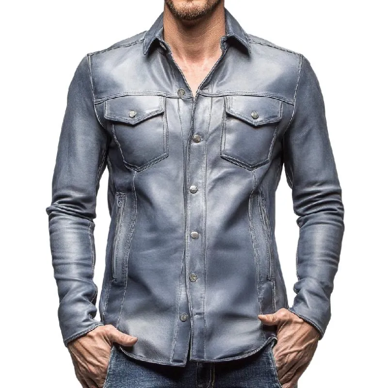 Men's Classic Lapel Multi-pocket Popular Leather Jacket 23682370F sold by Manly