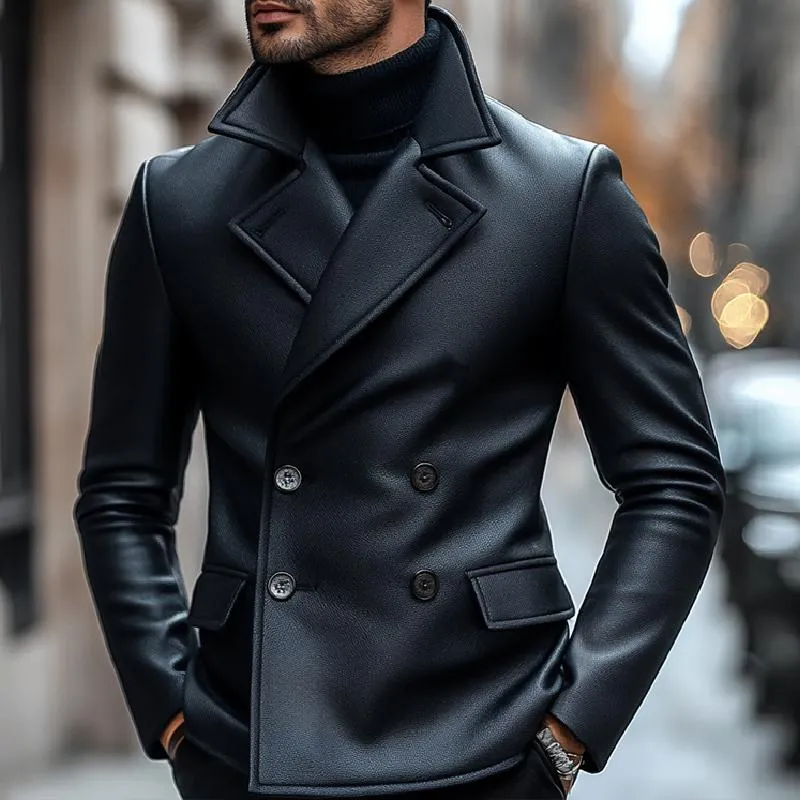 Men's Classic Notch Lapel Double Breasted Slim Fit Leather Blazer 68081659M sold by Manly product image thumbnail 2