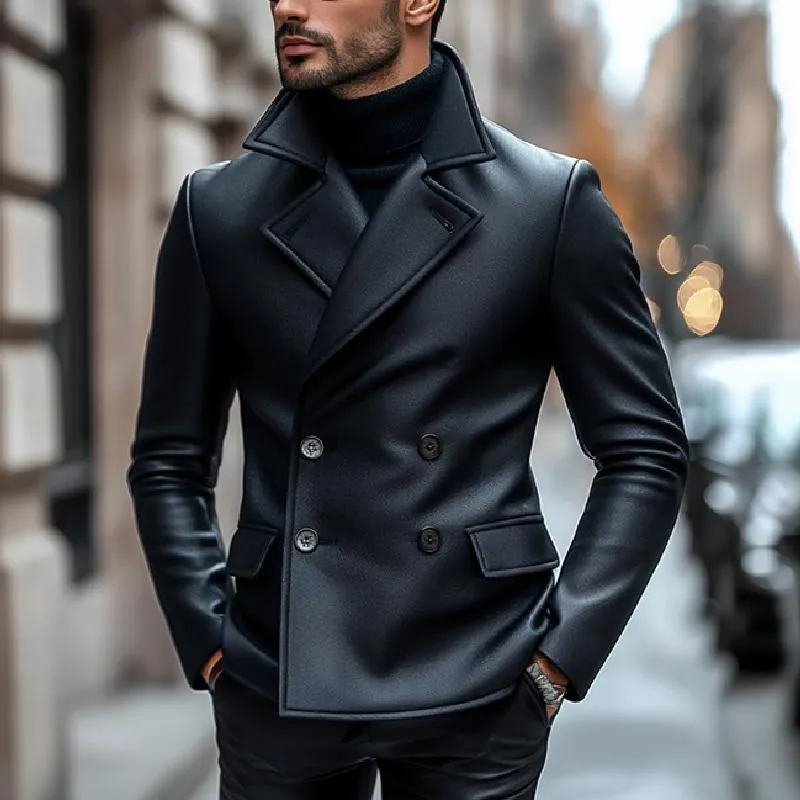 Men's Classic Notch Lapel Double Breasted Slim Fit Leather Blazer 68081659M sold by Manly product image thumbnail 3