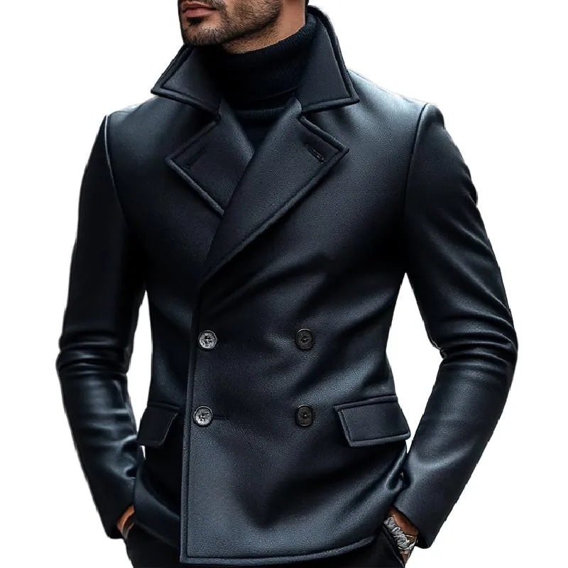 Men's Classic Notch Lapel Double Breasted Slim Fit Leather Blazer 68081659M sold by Manly