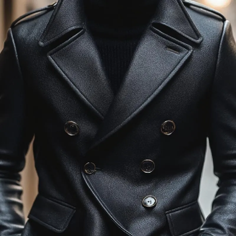 Men's Vintage Notch Lapel Double Breasted Slim Fit Leather Blazer 02979218M sold by Manly product image thumbnail 3