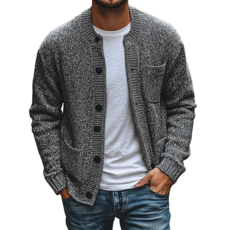Men's Casual Round Neck Multi-pocket Single-breasted Knitted Cardigan 00932024M sold by Manly