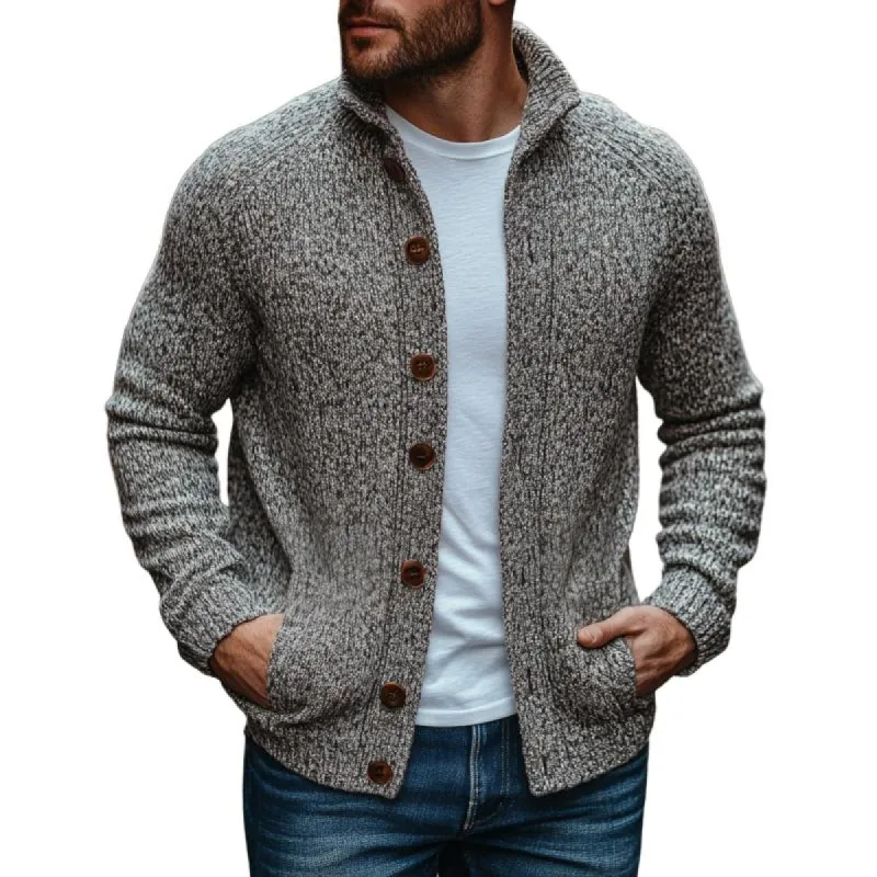 Men's Casual Stand Collar Single Breasted Loose Knitted Cardigan 84043534M sold by Manly