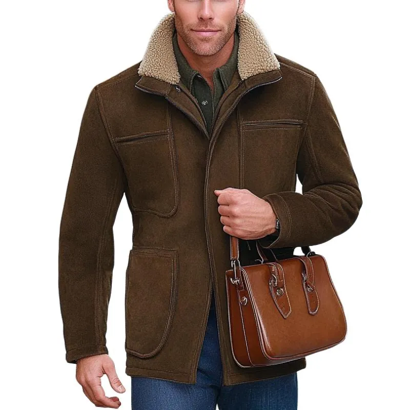 Men's Vintage Stand Collar Suede Composite Fleece Jacket 82577766F sold by Manly