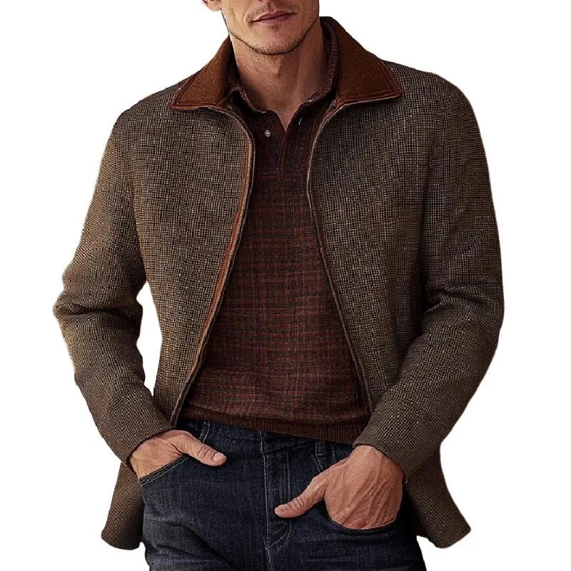 Men's Classic Lapel Zip-up Woolen Jacket 40821918F sold by Manly