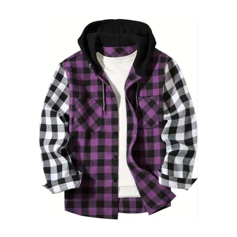 Men's Classic Casual Check Hooded Long Sleeve Shirt 90479460K sold by Manly