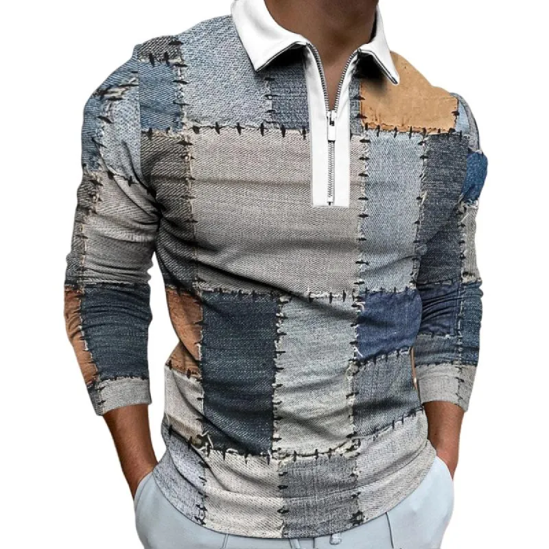 Men's Casual 3D Printed Zipper Long Sleeve POLO Shirt 26835406K sold by Manly
