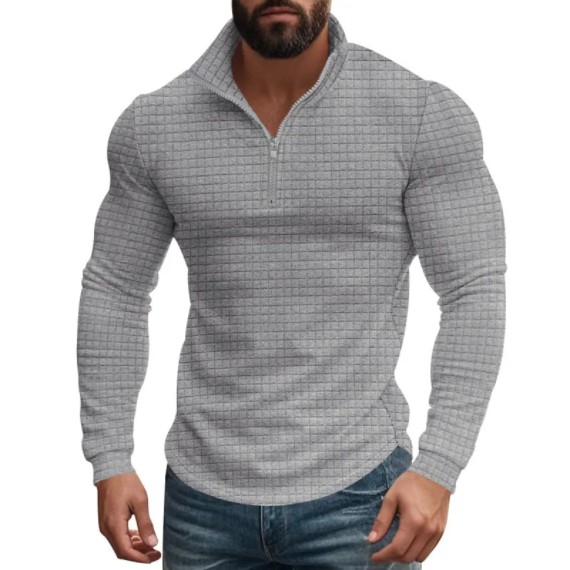 Men's Half-zip Small Square Stand Collar Long Sleeve T-shirt 08353588Z sold by Manly