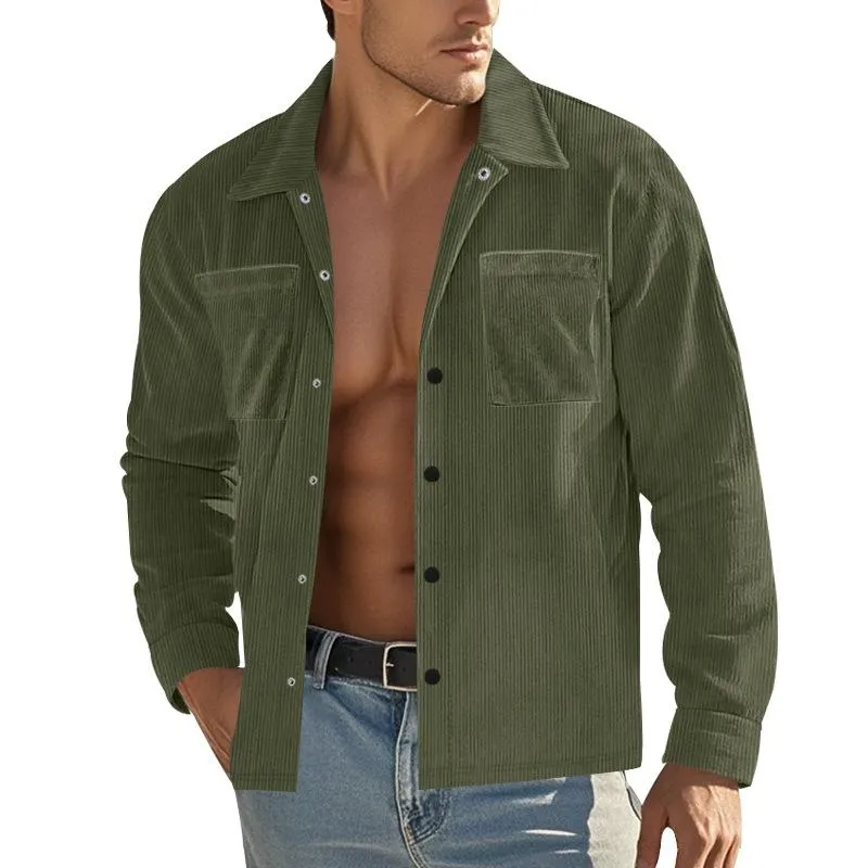 Men's Solid Color Corduroy Lapel Chest Pocket Long Sleeve Shirt 26284767Z sold by Manly product image thumbnail 3