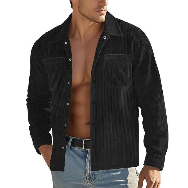 Men's Solid Color Corduroy Lapel Chest Pocket Long Sleeve Shirt 26284767Z sold by Manly product image thumbnail 2