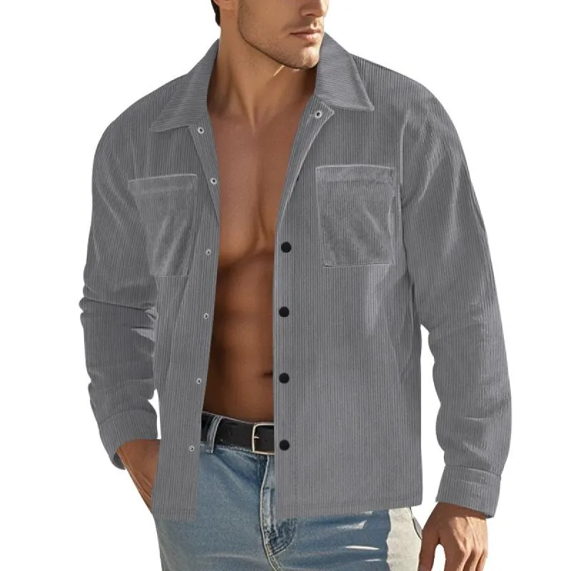 Men's Solid Color Corduroy Lapel Chest Pocket Long Sleeve Shirt 26284767Z sold by Manly