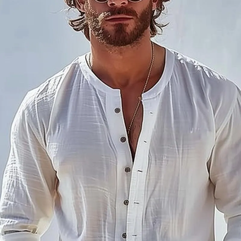 Men's Solid Color Round Neck Long Sleeve Casual Shirt 24355841Z sold by Manly product image thumbnail 3