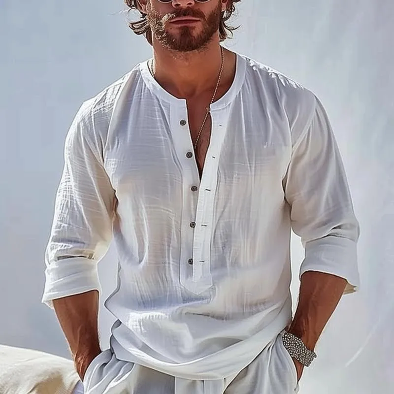 Men's Solid Color Round Neck Long Sleeve Casual Shirt 24355841Z sold by Manly product image thumbnail 2