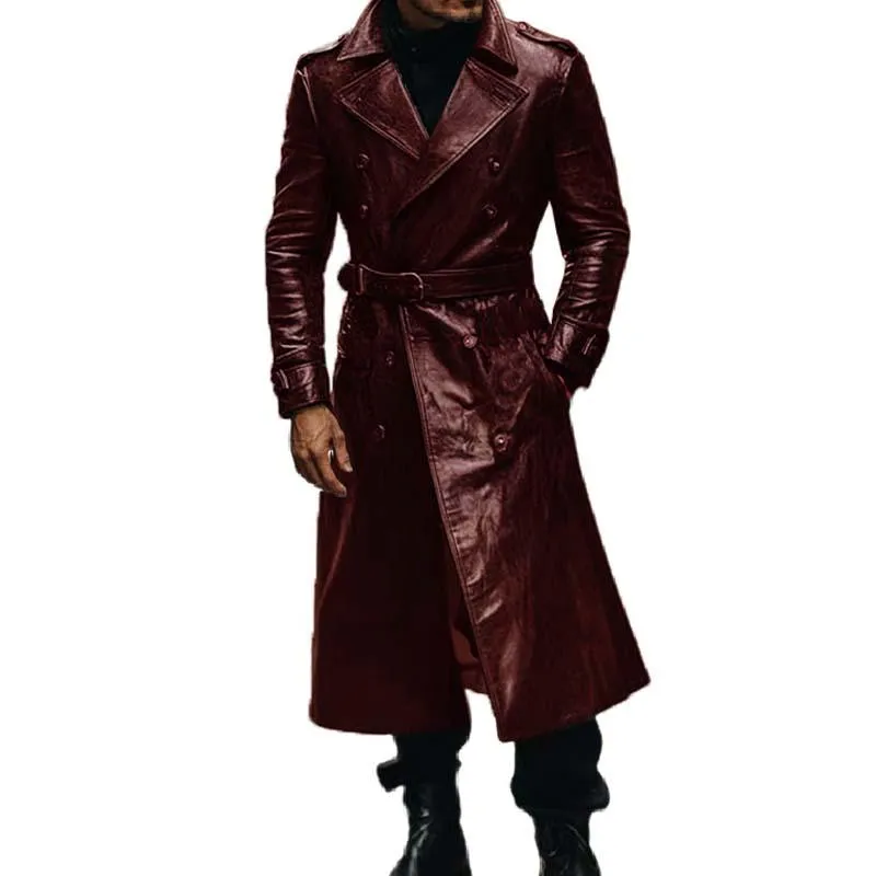 Men's Vintage Classic Casual Calf-Length Leather Trench Coat 99424395K sold by Manly product image thumbnail 2