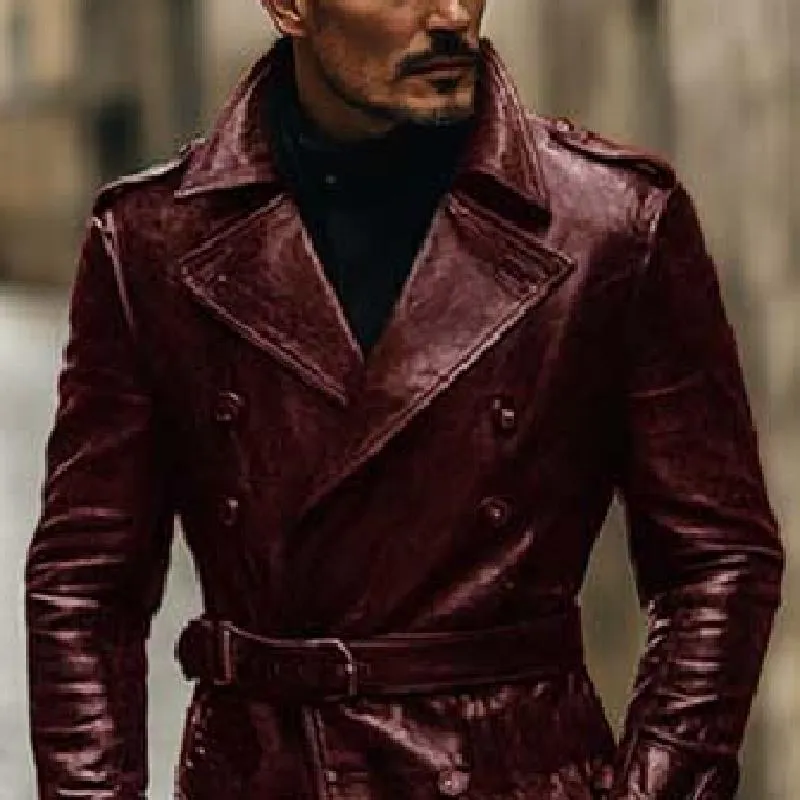 Men's Vintage Classic Casual Calf-Length Leather Trench Coat 99424395K sold by Manly product image thumbnail 3