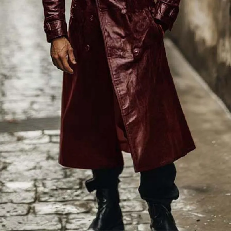 Men's Vintage Classic Casual Calf-Length Leather Trench Coat 99424395K sold by Manly product image thumbnail 5