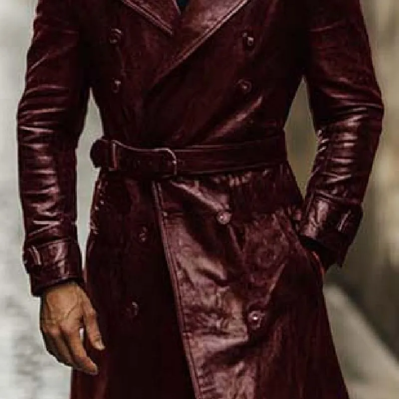 Men's Vintage Classic Casual Calf-Length Leather Trench Coat 99424395K sold by Manly product image thumbnail 4