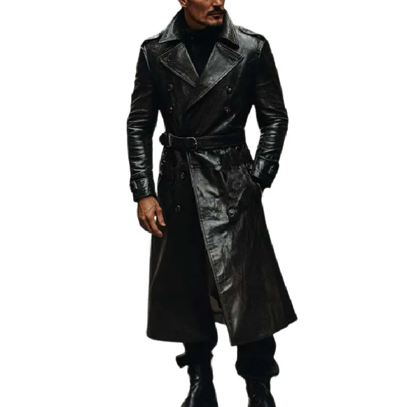 Men's Vintage Classic Casual Calf-Length Leather Trench Coat 99424395K sold by Manly