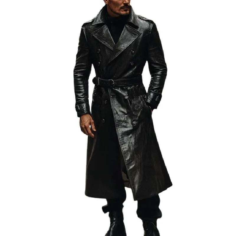 Men's Vintage Classic Casual Calf-Length Leather Trench Coat 99424395K sold by Manly