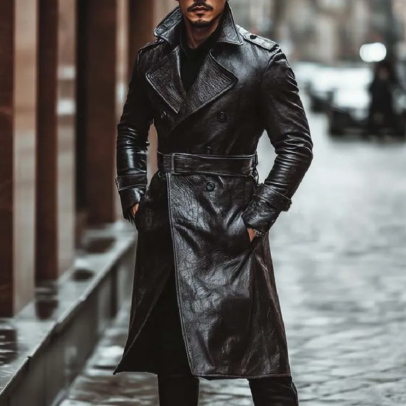 Men's Retro Classic Handsome Knee-Length Leather Trench Coat 92562082K sold by Manly product image thumbnail 3